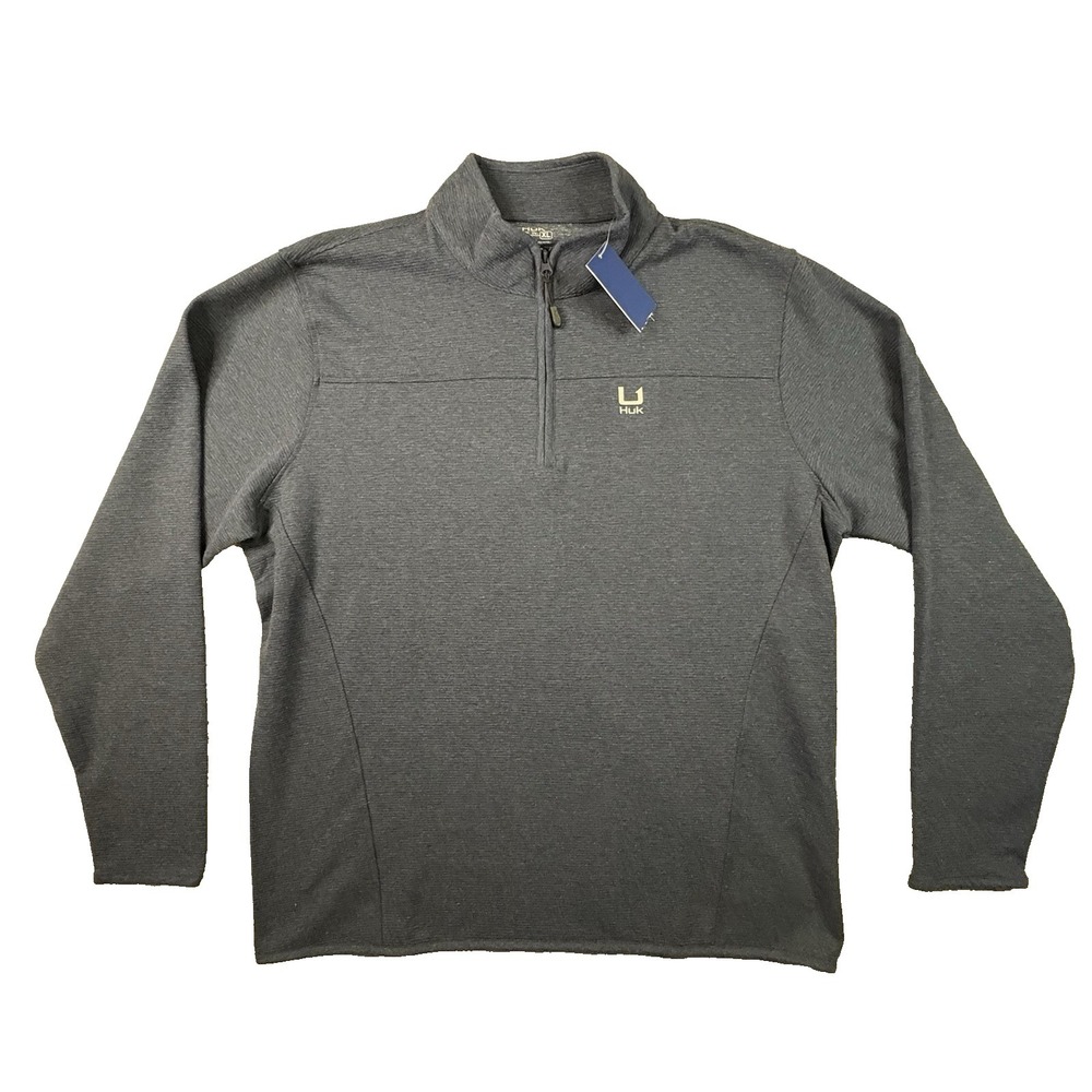 Huk Men's XL NWT Blue Ottoman Heather 1/4 Zip Pullover Performance Fishing